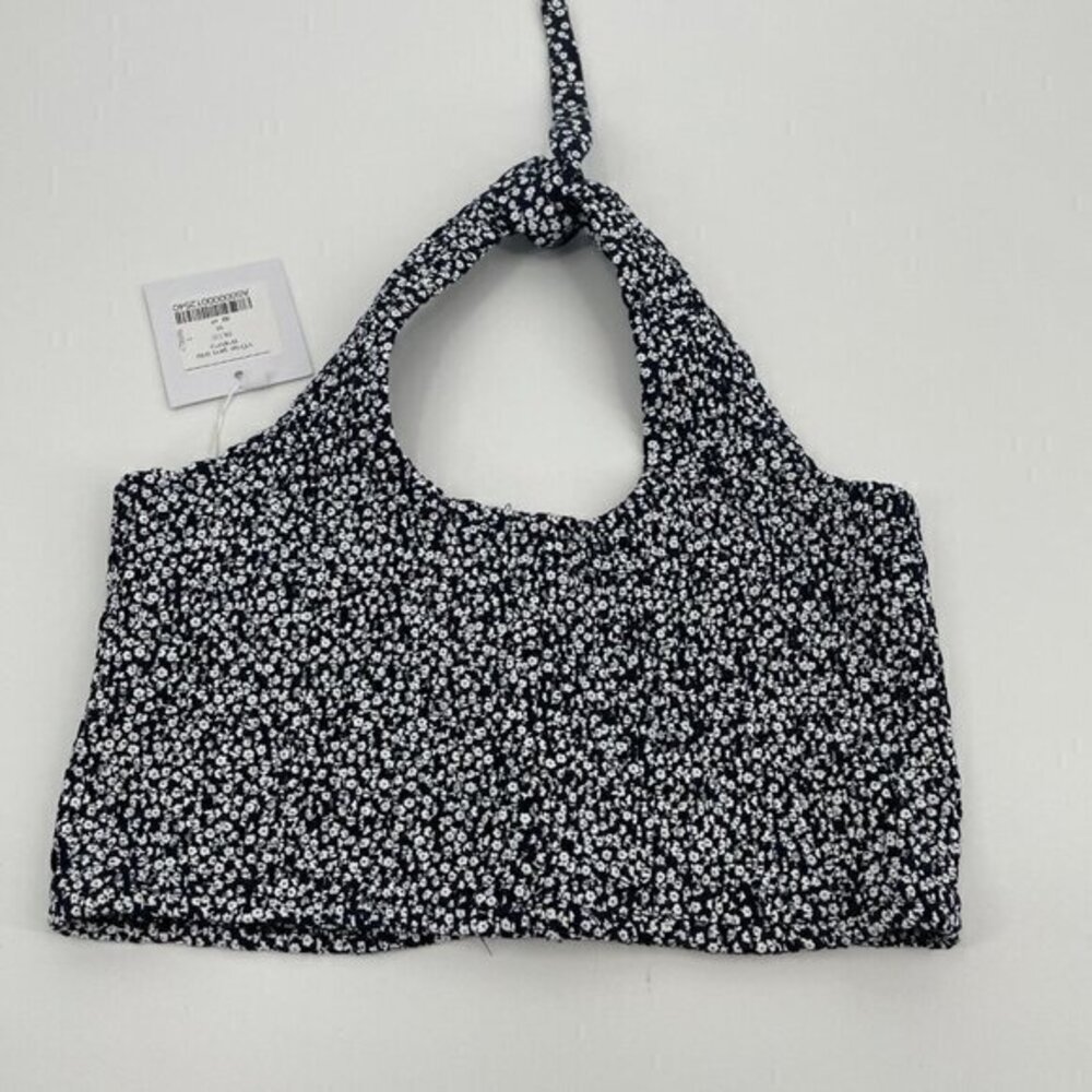 Adika Crop Top Medium Womens Black White Floral Halter Cropped Smocked Boho New